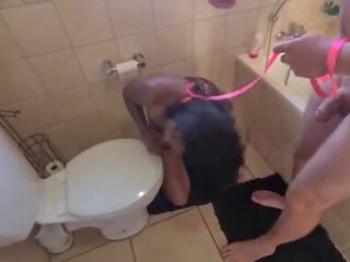 Human toilet indian prostitute get pissed on and get her head flushed followed by sucking dick