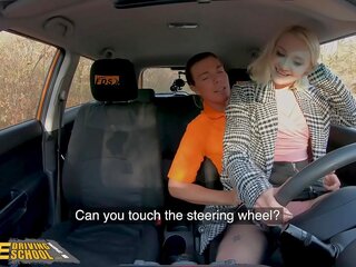 Fake Driving School Blonde Marilyn Sugar in Black Stockings X rated movie in Car