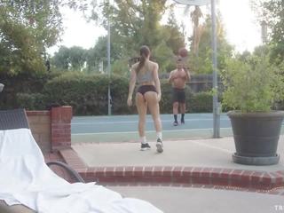 TRENCHCOATx - Abella Dangers fucking on a basketball court outdoors