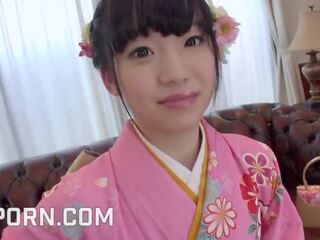 18yo Japanese teenager Dressed In Kimono Like gorgeous Blowjob And Pussy Creampie dirty video videos