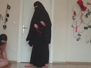Muslim girl canes fat slave