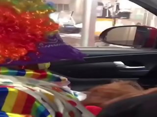 Clown gets pecker sucked while ordering food