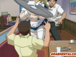 Busty hentai maid gets squeezed her bigtits