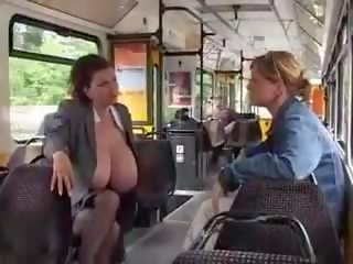 Huge Big Tits babe Milking In The Public Tram
