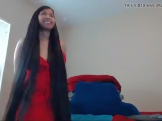 Captivating Long Haired Asian Striptease and Hairplay: HD porn 6a