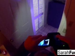 Pornstar Sarah Jessie gives a BJ in the Bathroom