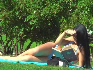 Naked in public park sunbathing