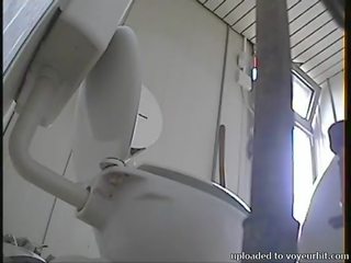 Hidden cam catches several chubby girls pissing on toilet